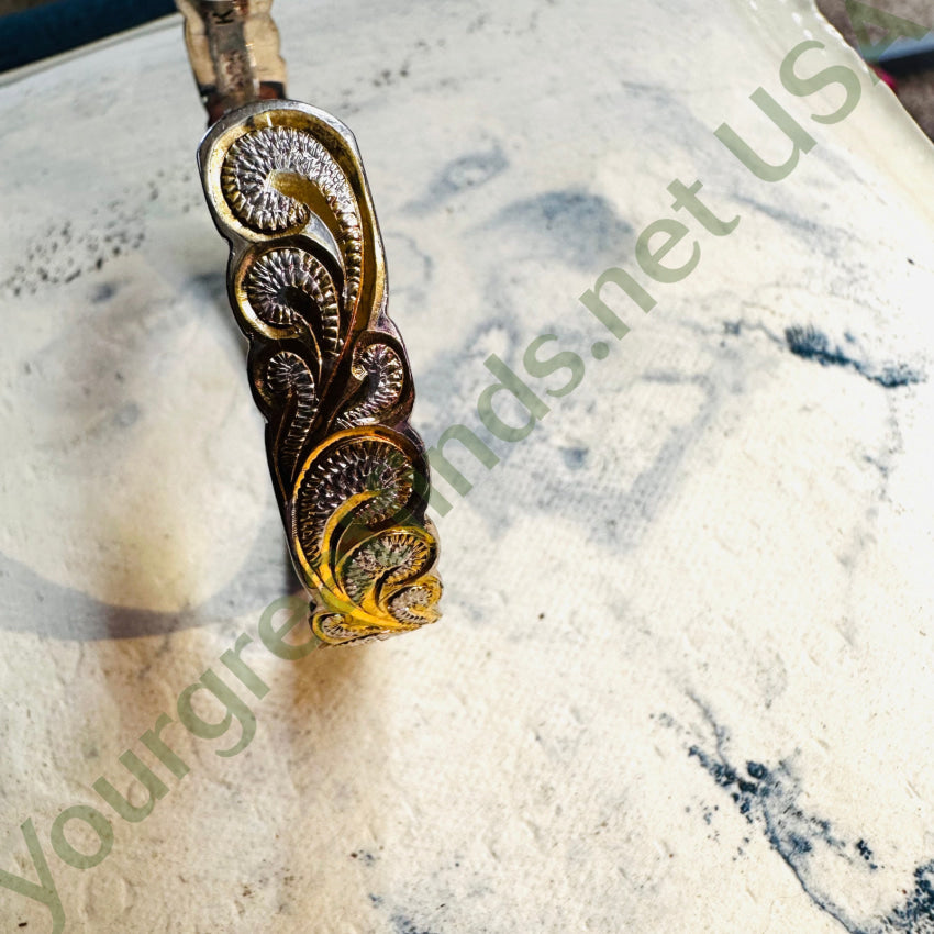 Sterling Silver & Gold Hawaiian Aloha Cuff Bracelet Plumeria Mflowers Cuff Bracelet