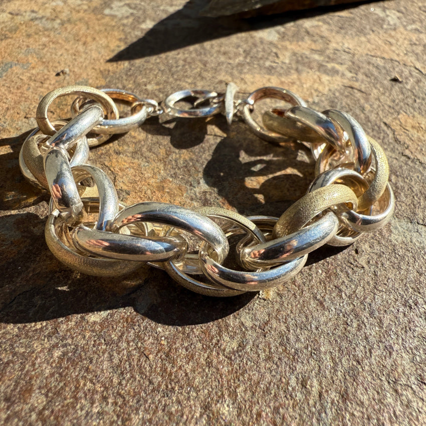 Sterling Silver Gold Wash Large Loop Chain Bracelet Italia Crea Bracelet