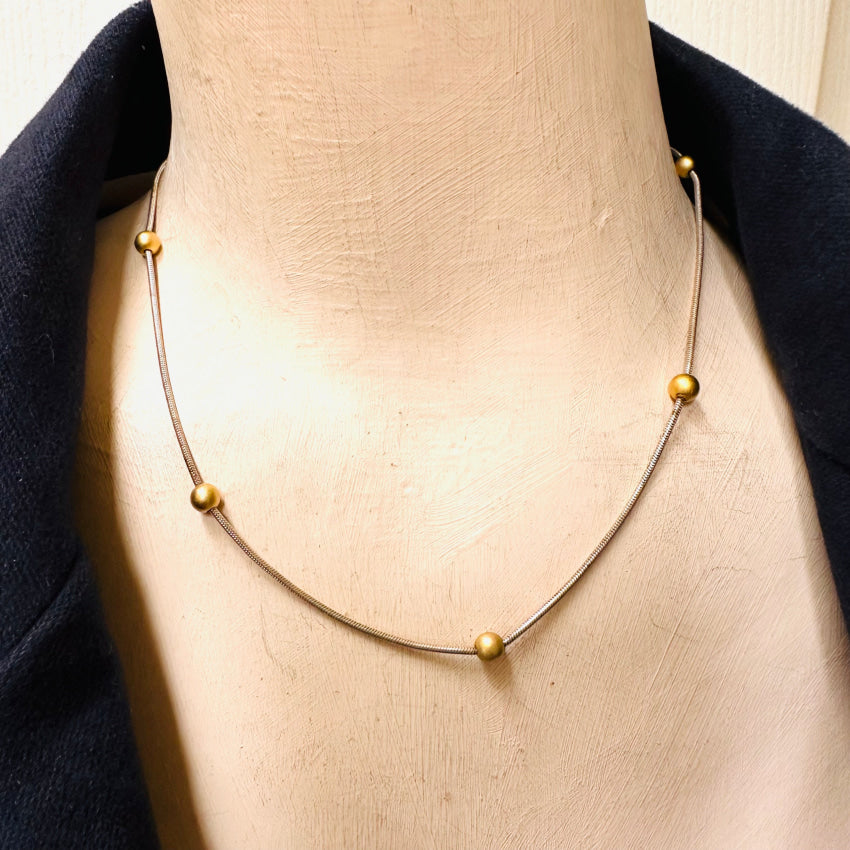 Sterling Silver & Gold Washed Bead Cable Chain Necklace Apparel Accessories