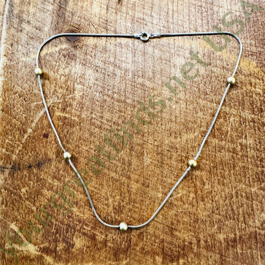 Sterling Silver & Gold Washed Bead Cable Chain Necklace Apparel Accessories