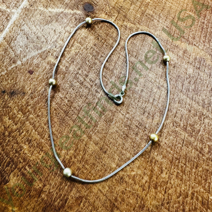 Sterling Silver & Gold Washed Bead Cable Chain Necklace Apparel Accessories