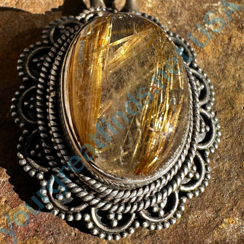 Sterling Silver & Golden Rutilated Quartz Pendant Pendant