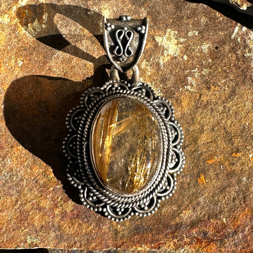 Sterling Silver & Golden Rutilated Quartz Pendant Pendant