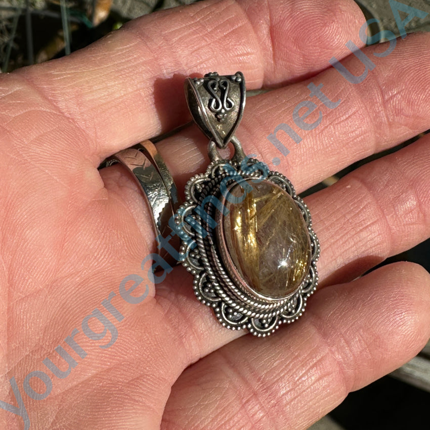 Sterling Silver & Golden Rutilated Quartz Pendant Pendant