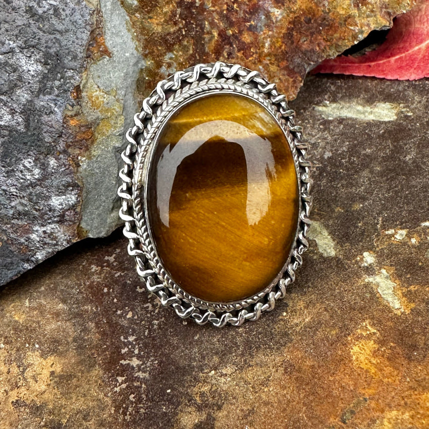 Sterling Silver & Golden Tiger’s Eye Ring Size 9 Ring