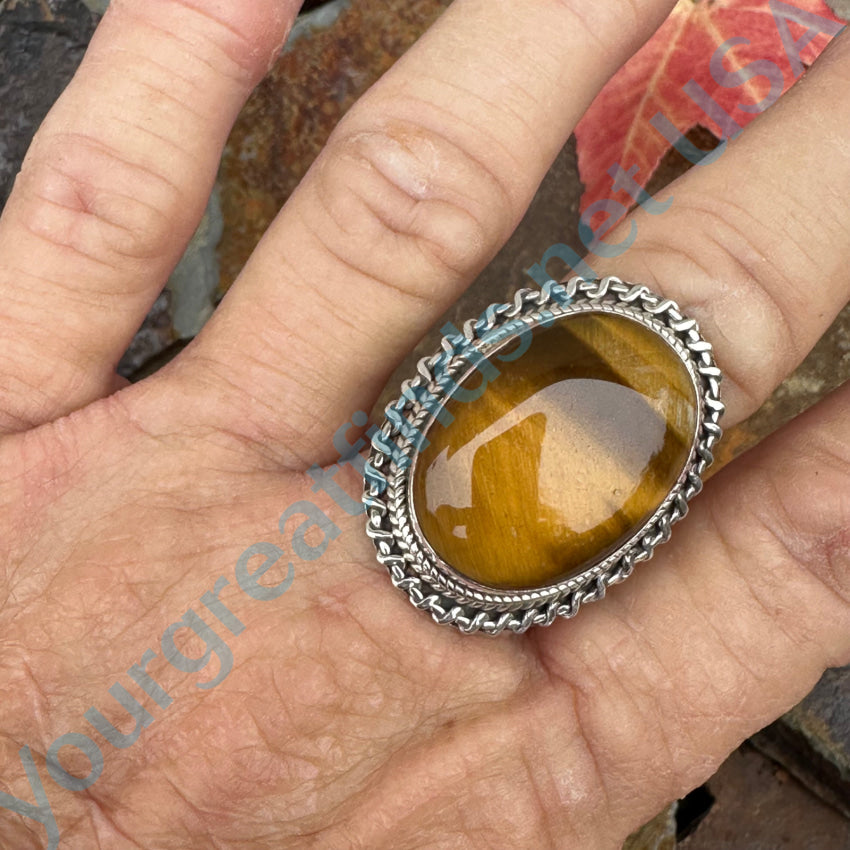 Sterling Silver & Golden Tiger’s Eye Ring Size 9 Ring