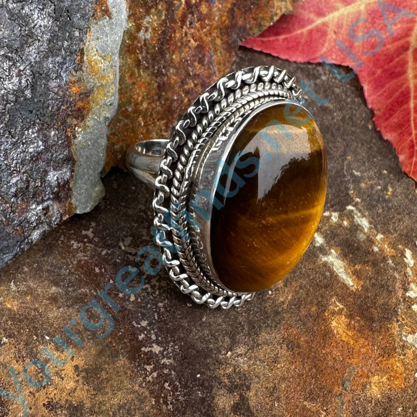 Sterling Silver & Golden Tiger’s Eye Ring Size 9 Ring