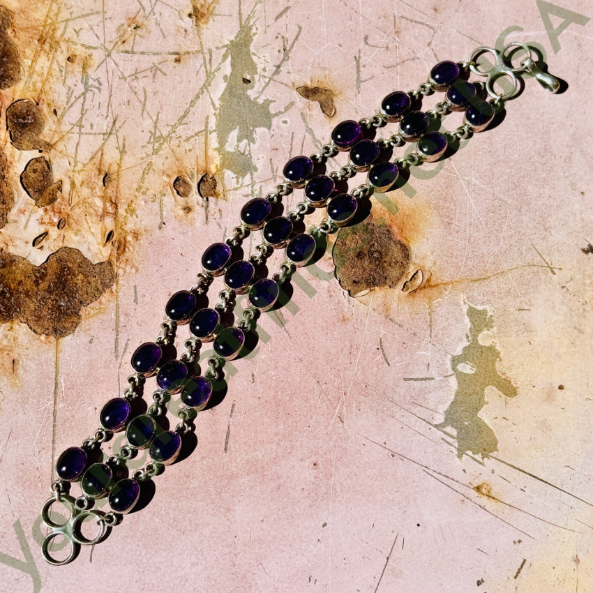 Sterling Silver & Grape Amethyst Link Row Bracelet bracelet