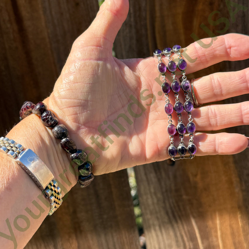 Sterling Silver & Grape Amethyst Link Row Bracelet bracelet