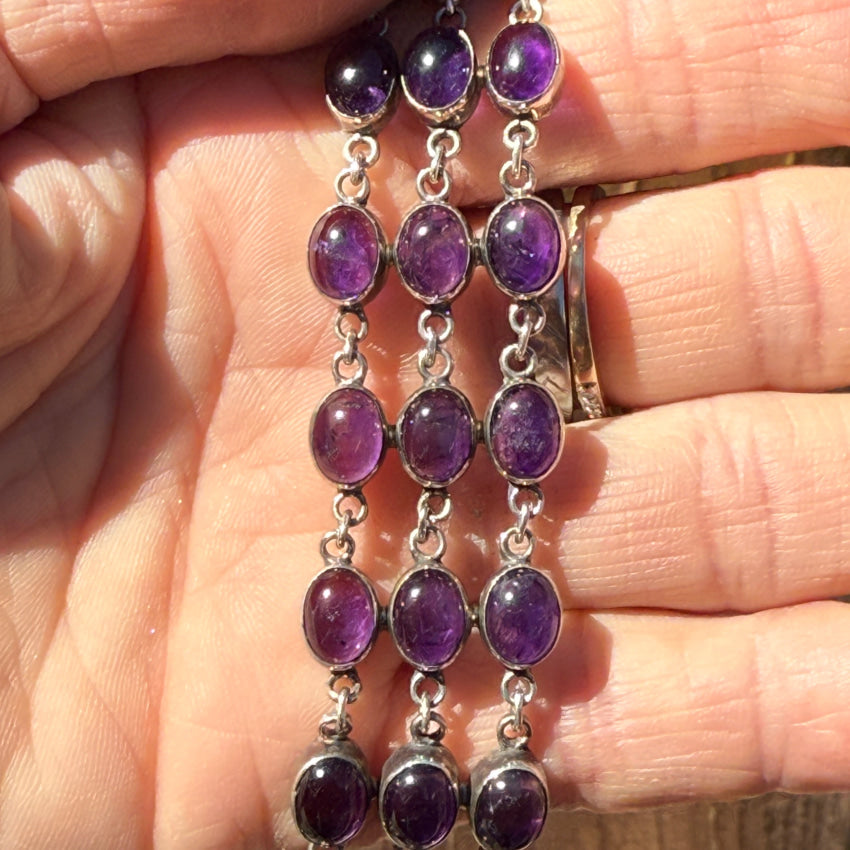 Sterling Silver & Grape Amethyst Link Row Bracelet bracelet