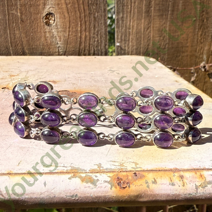 Sterling Silver & Grape Amethyst Link Row Bracelet bracelet