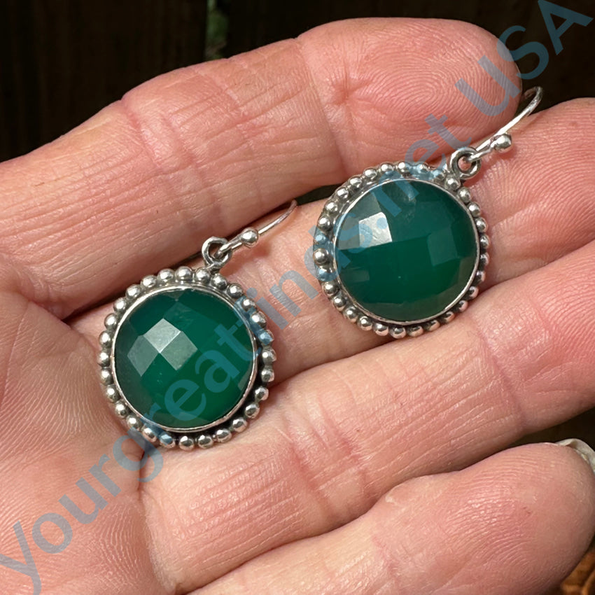 Sterling Silver & Green Chrysoprase Pierced Earrings Earrings