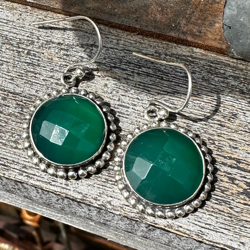 Sterling Silver & Green Chrysoprase Pierced Earrings Earrings