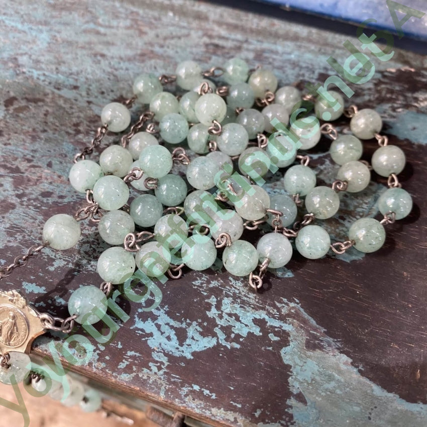 Sterling Silver Green Jade Bead Rosary Vintage Chapel Yourgreatfinds