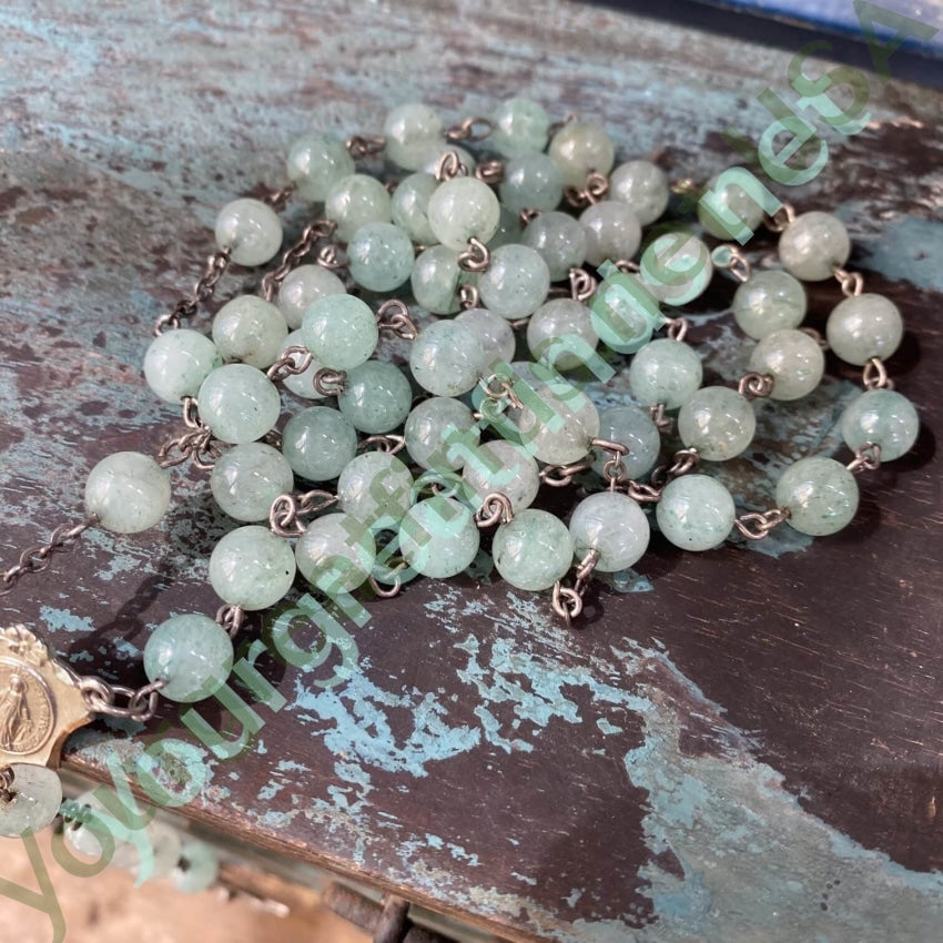 Sterling Silver Green Jade Bead Rosary Vintage Chapel Yourgreatfinds