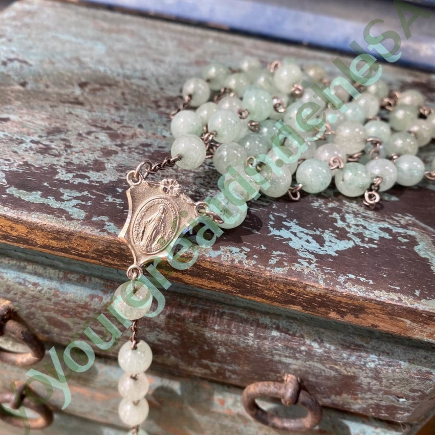 Sterling Silver Green Jade Bead Rosary Vintage Chapel Yourgreatfinds