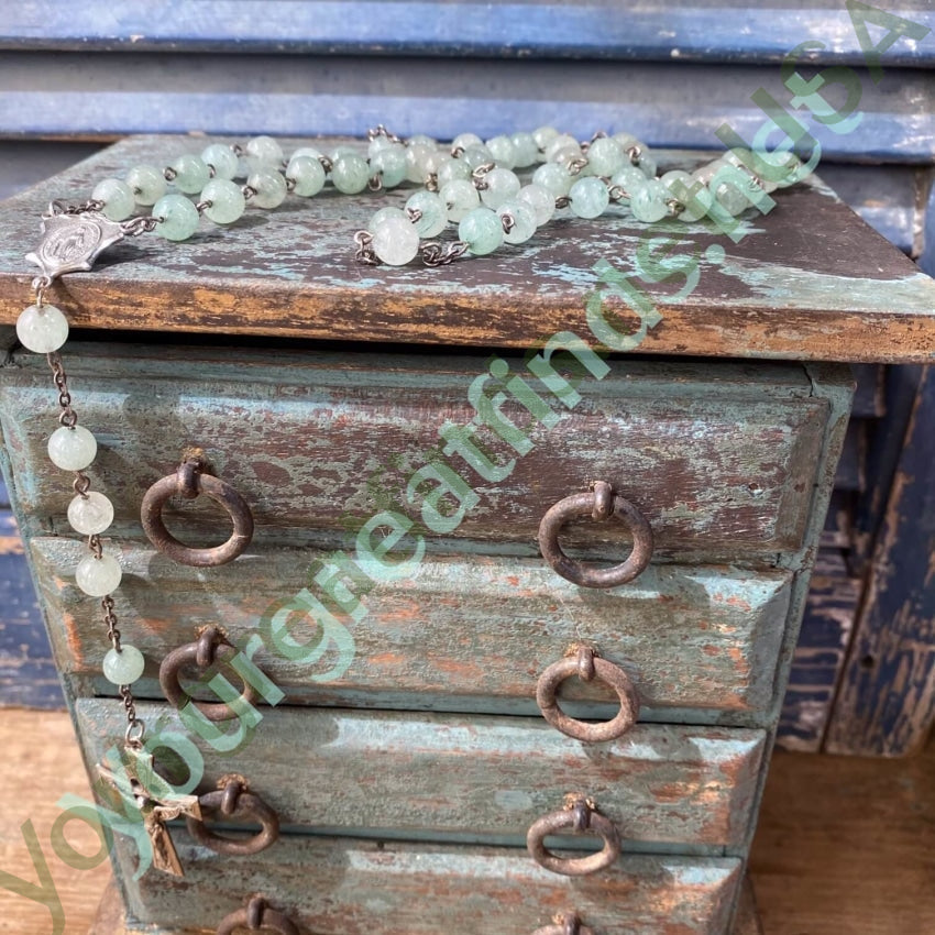 Sterling Silver Green Jade Bead Rosary Vintage Chapel Yourgreatfinds