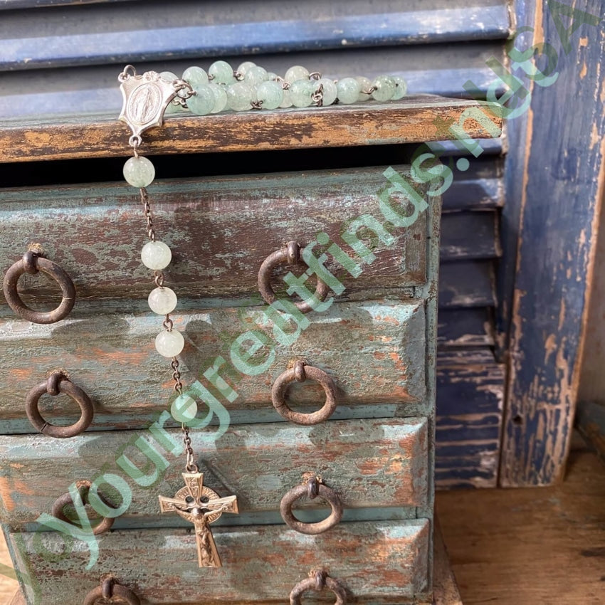 Sterling Silver Green Jade Bead Rosary Vintage Chapel Yourgreatfinds