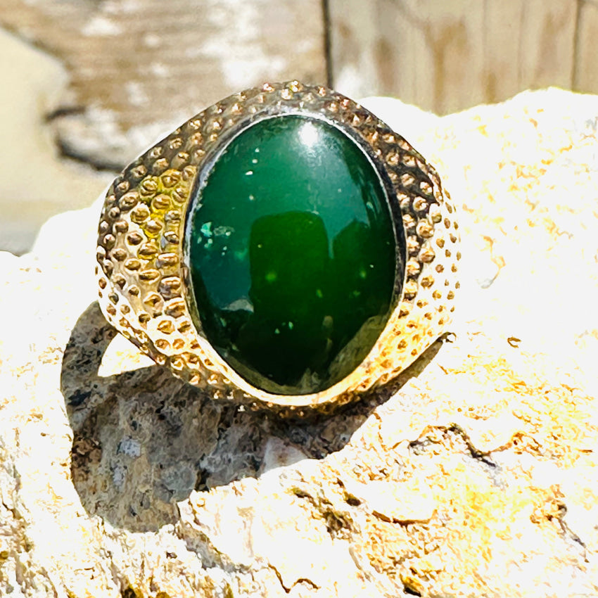 Sterling Silver & Green Jade Ring Size 8 Rings