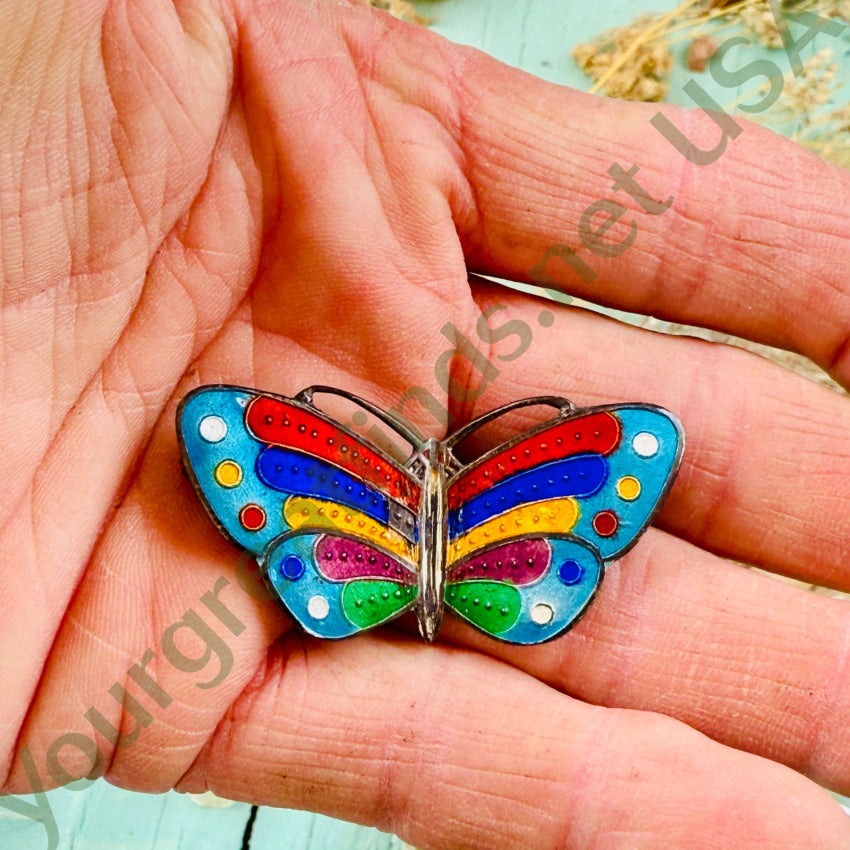 Sterling Silver Guilloche Enamel Butterfly Pin pin