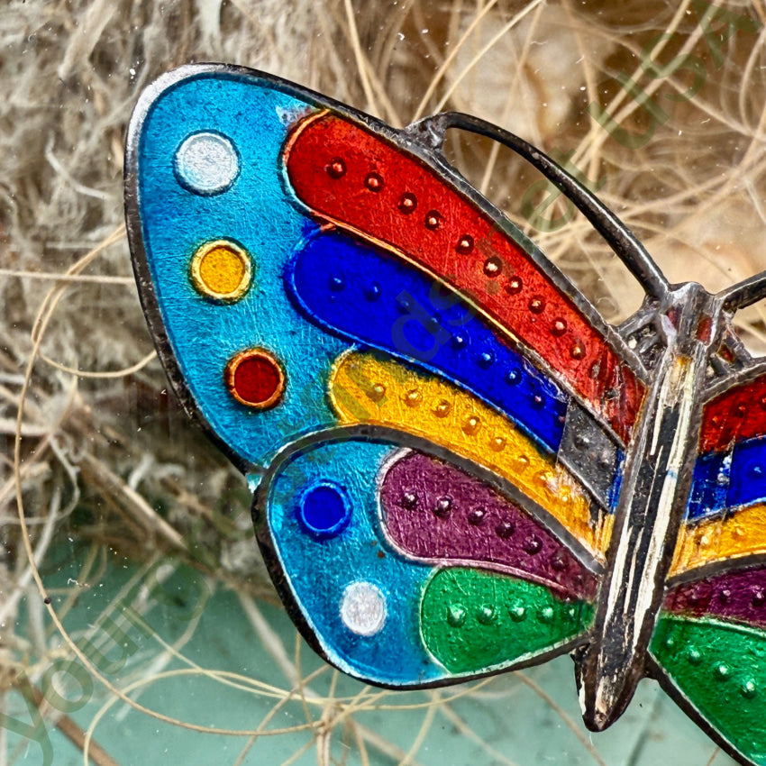 Sterling Silver Guilloche Enamel Butterfly Pin pin