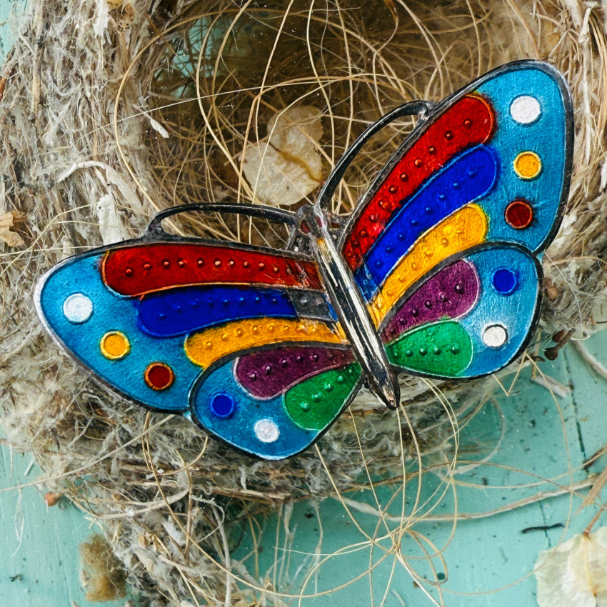 Sterling Silver Guilloche Enamel Butterfly Pin pin