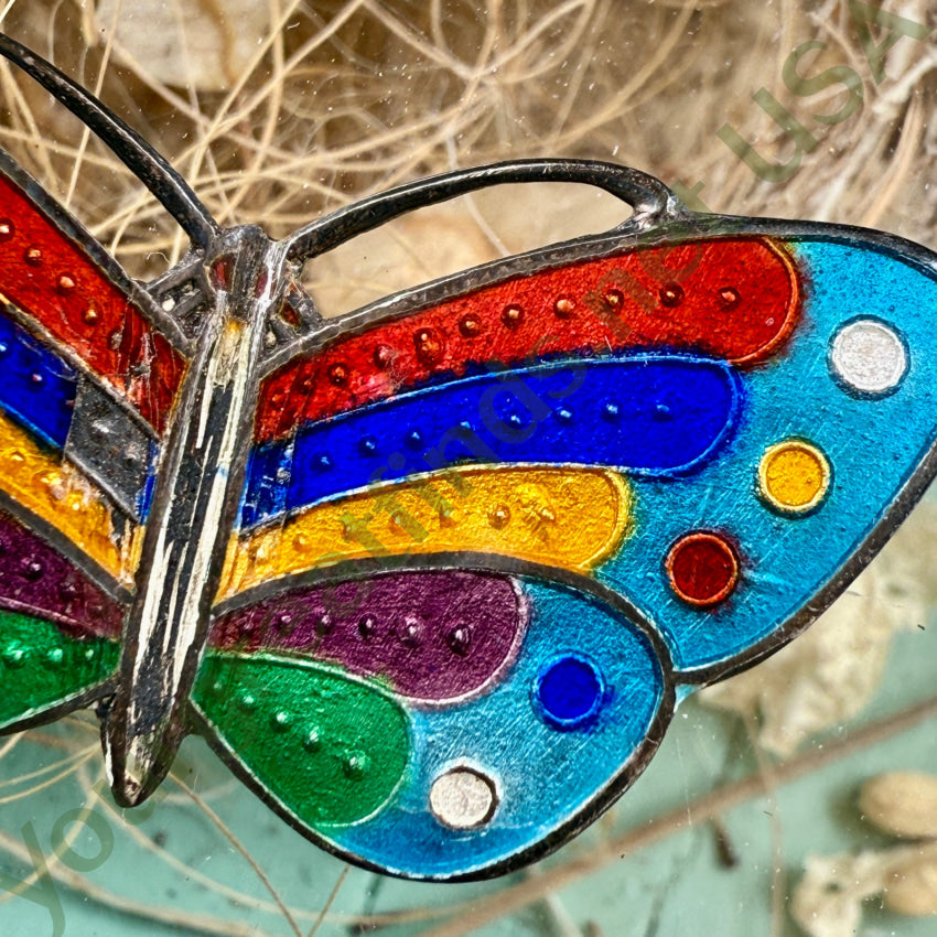 Sterling Silver Guilloche Enamel Butterfly Pin pin