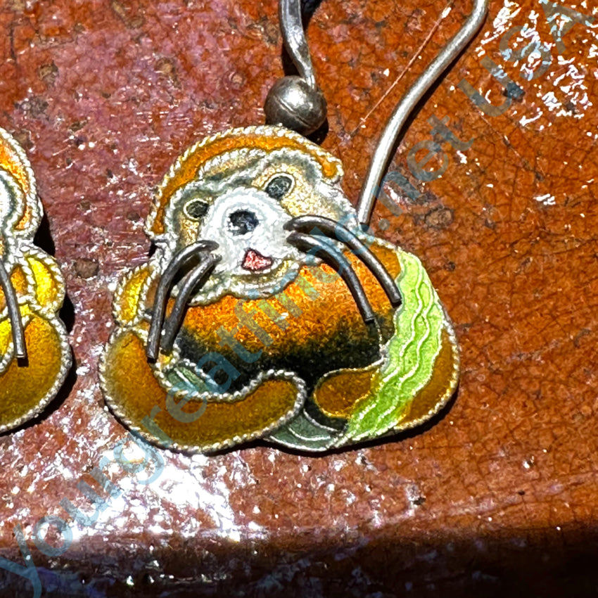 Sterling Silver Guilloche Enamel Sea Otter Pierced Earrings