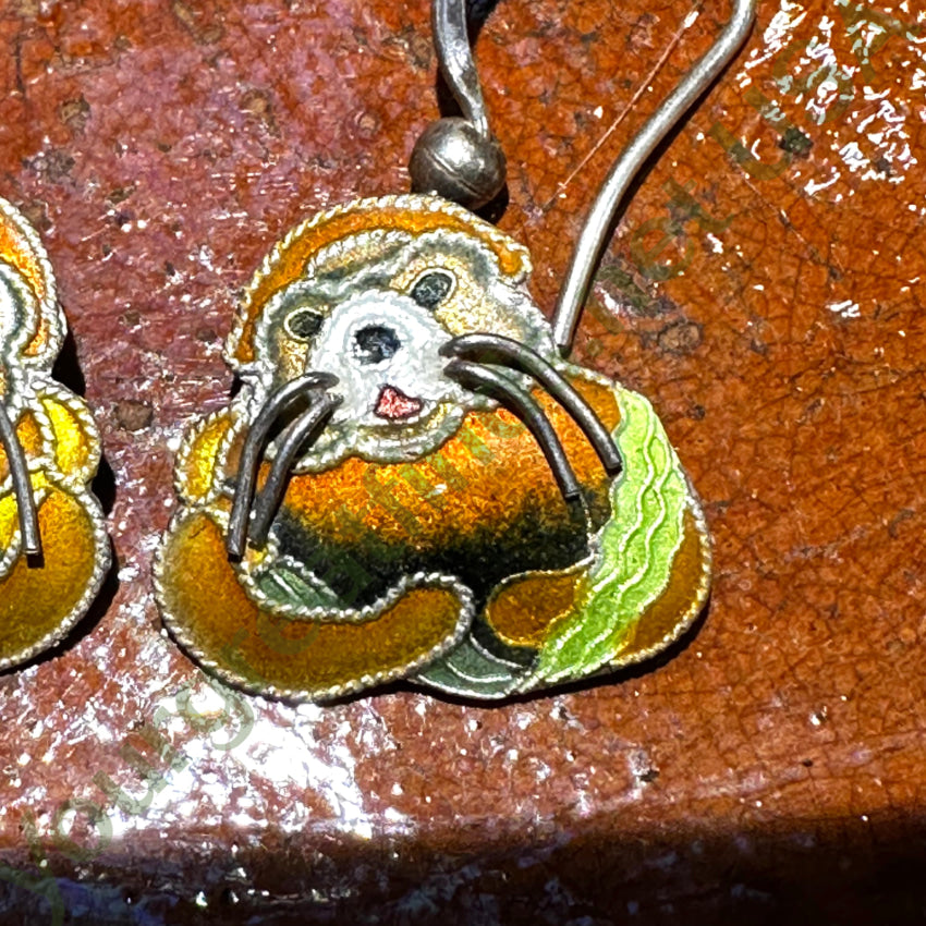 Sterling Silver Guilloche Enamel Sea Otter Pierced Earrings