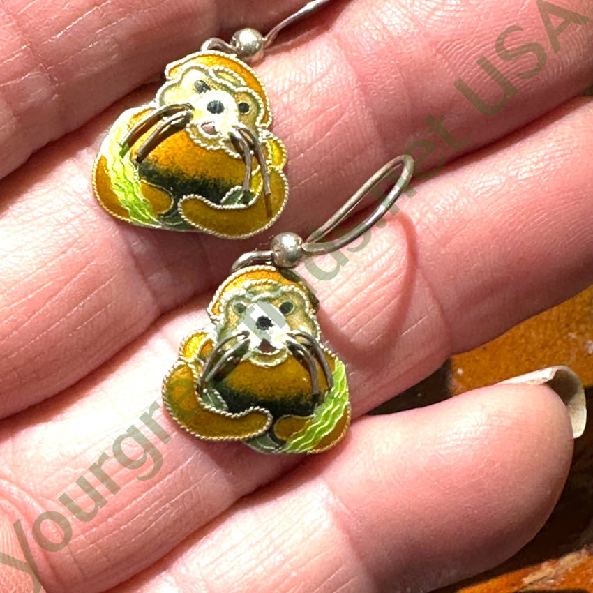 Sterling Silver Guilloche Enamel Sea Otter Pierced Earrings