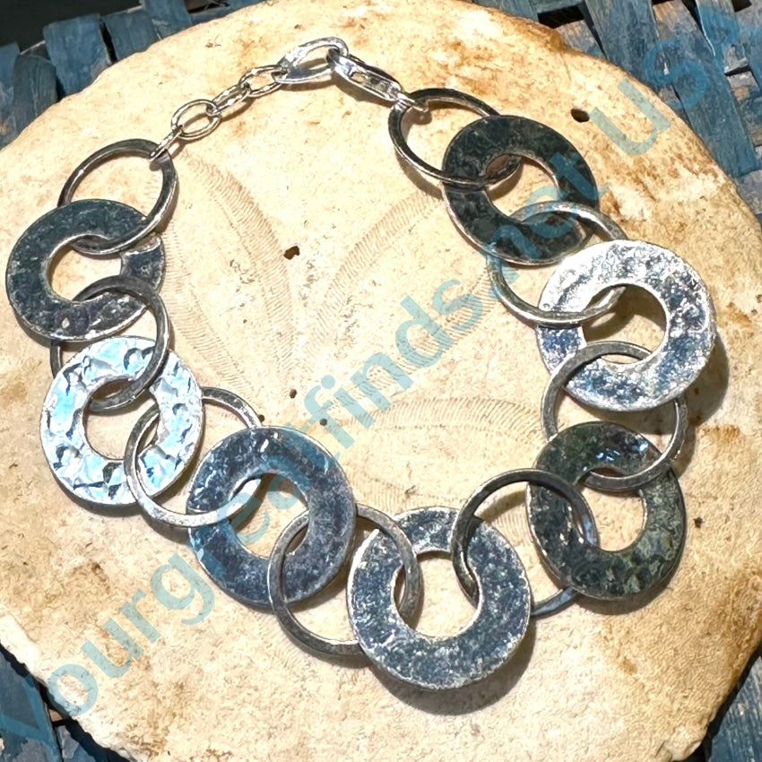 Sterling Silver Hammered Round Link Bracelet
