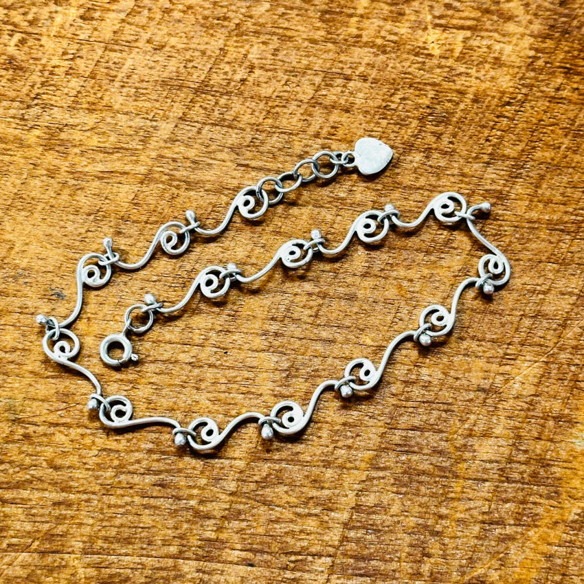 Sterling Silver Hand Spiraled Chain Anklet Anklet