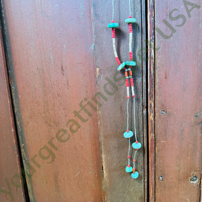 Sterling Silver Heishi Turquoise Lariat Necklace