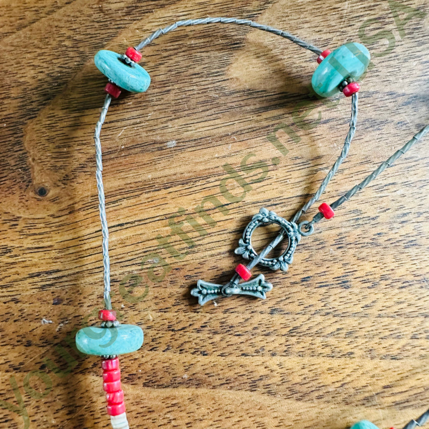 Sterling Silver Heishi Turquoise Lariat Necklace