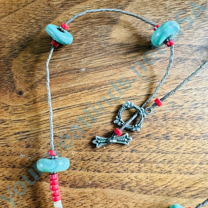 Sterling Silver Heishi Turquoise Lariat Necklace