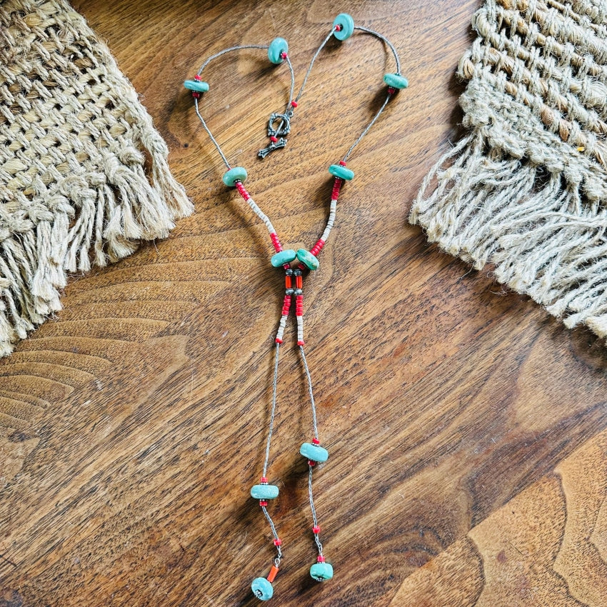 Sterling Silver Heishi Turquoise Lariat Necklace