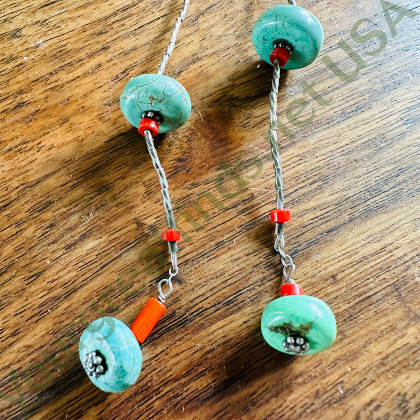 Sterling Silver Heishi Turquoise Lariat Necklace