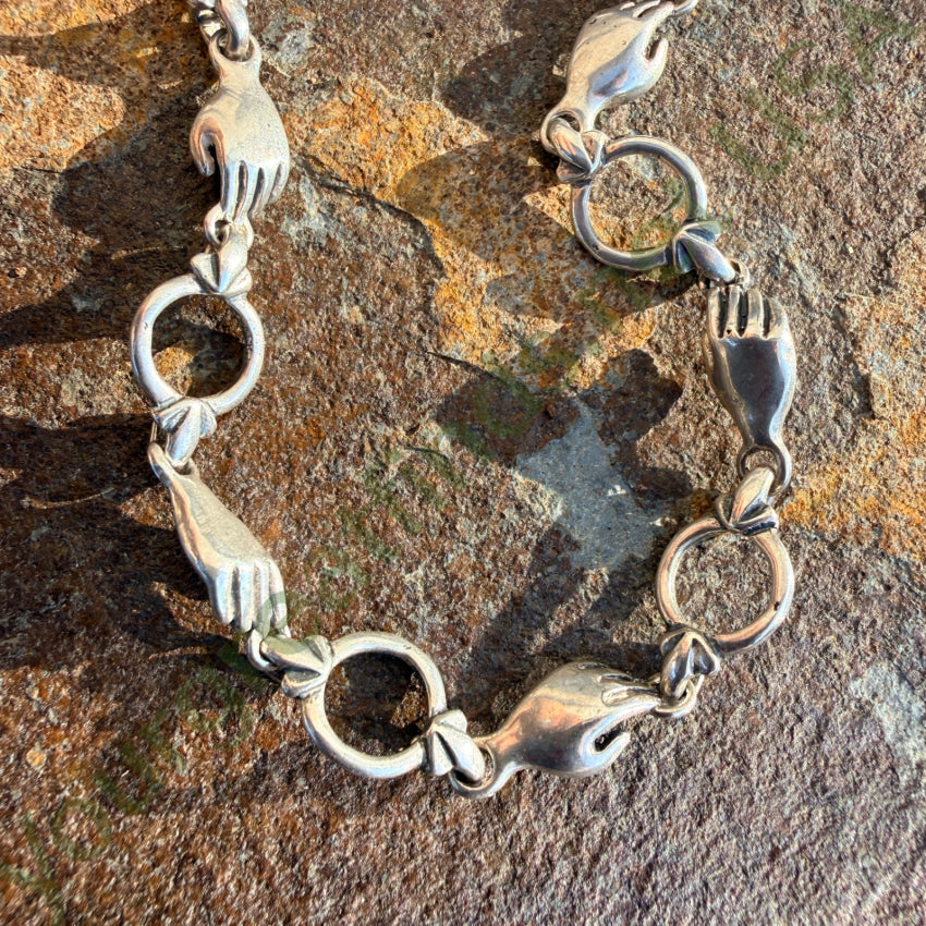 Sterling Silver Helping Hands Necklace & Earrings Set Lion Head Clasp jewelry set