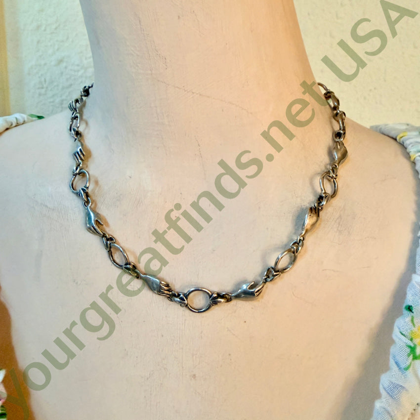 Sterling Silver Helping Hands Necklace & Earrings Set Lion Head Clasp jewelry set