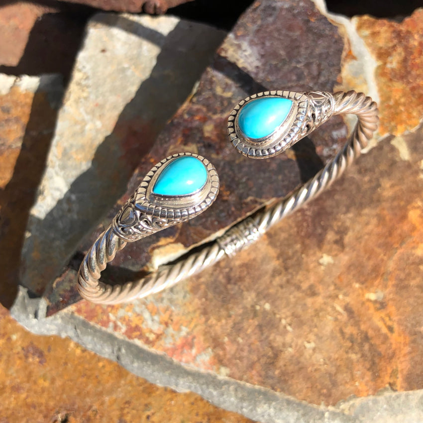 Sterling Silver Hinged Oval Bangle Bracelet Turquoise Bracelet