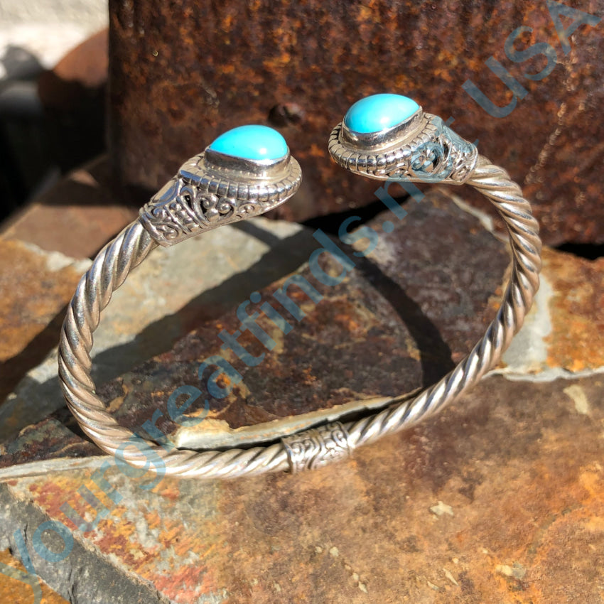 Sterling Silver Hinged Oval Bangle Bracelet Turquoise Bracelet