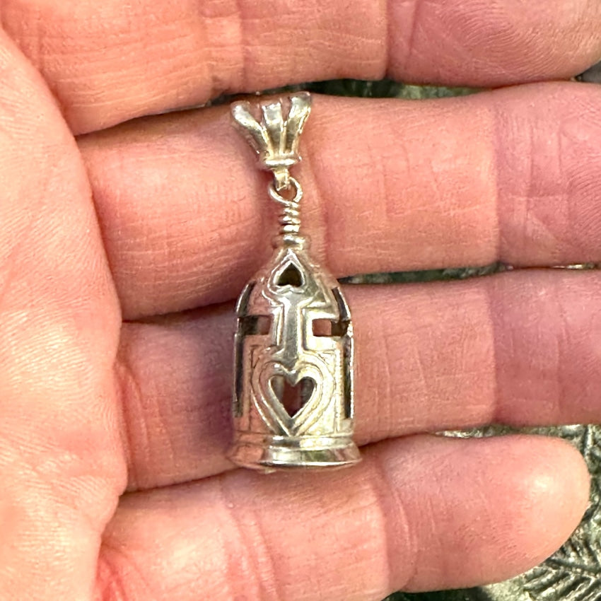 Sterling Silver Holy Cross Heart Bell Pendant