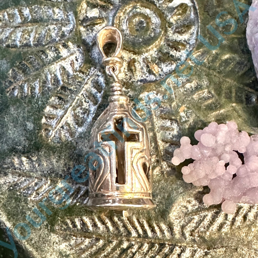 Sterling Silver Holy Cross Heart Bell Pendant