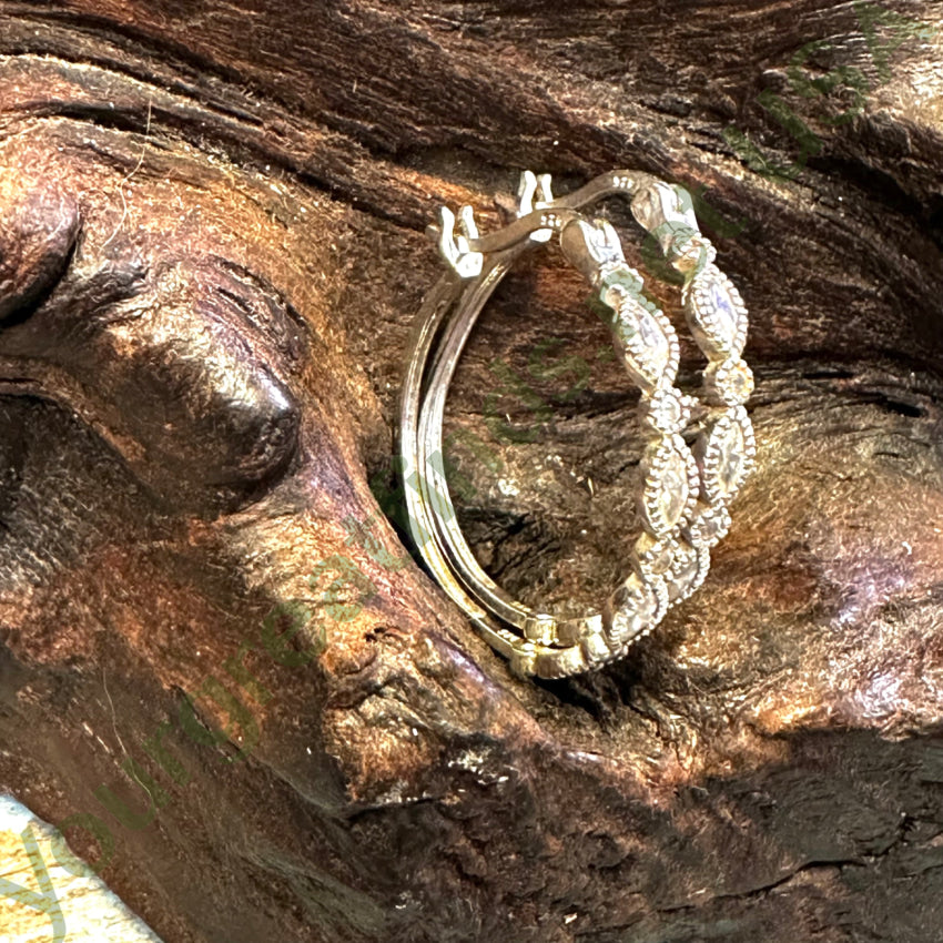 Sterling Silver Hoop Earrings Cubic Zirconia & Little Diamonds