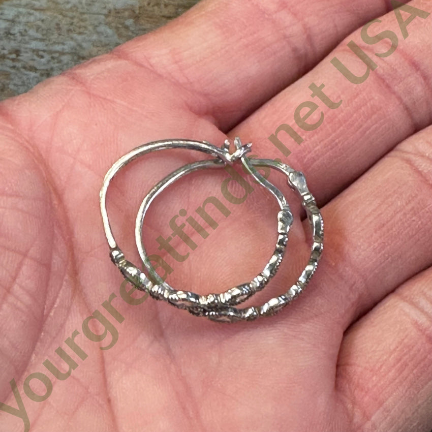 Sterling Silver Hoop Earrings Cubic Zirconia & Little Diamonds