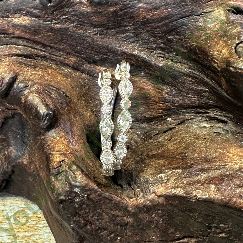 Sterling Silver Hoop Earrings Cubic Zirconia & Little Diamonds