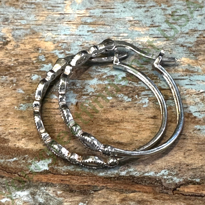 Sterling Silver Hoop Earrings Cubic Zirconia & Little Diamonds