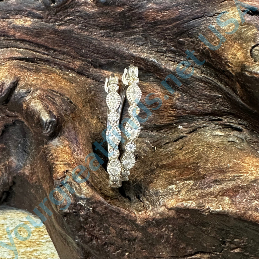 Sterling Silver Hoop Earrings Cubic Zirconia & Little Diamonds
