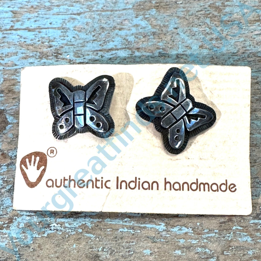 Sterling Silver Hopi Butterfly Stud Earrings Mark Tawahongva