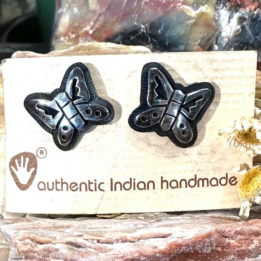 Sterling Silver Hopi Butterfly Stud Earrings Mark Tawahongva